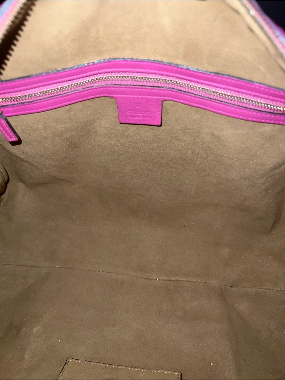 Gucci Beige GG Canvas Satchel with Pink Trim and Red 35 with strap - Picture 6 of 15